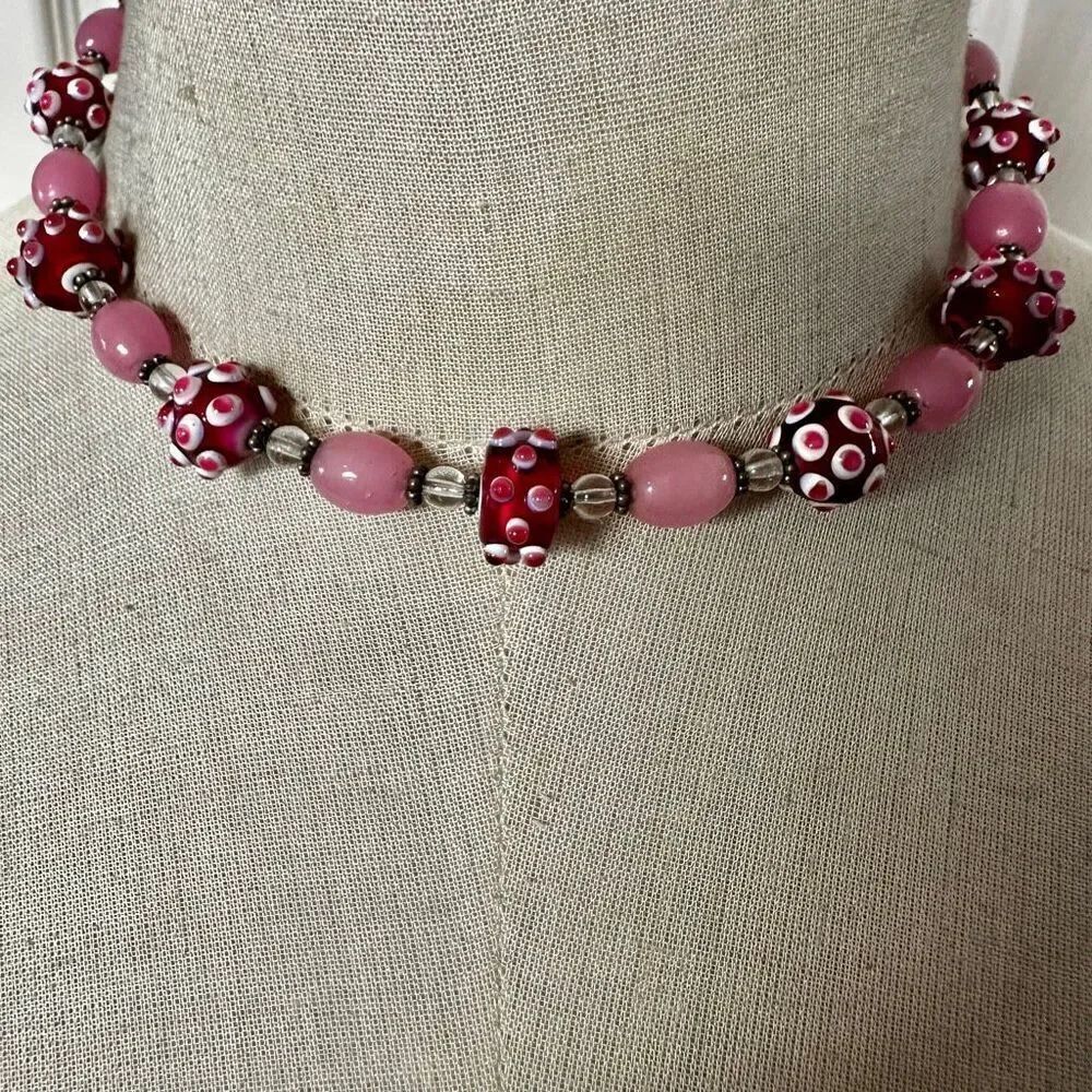 Liza Blake Lampwork Glass choker Necklace w/ Sterling Components